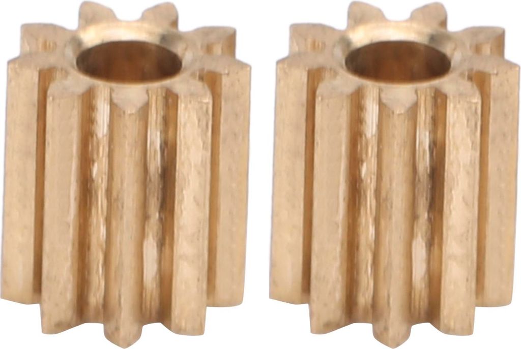 Two brass gears are shown against a white background.