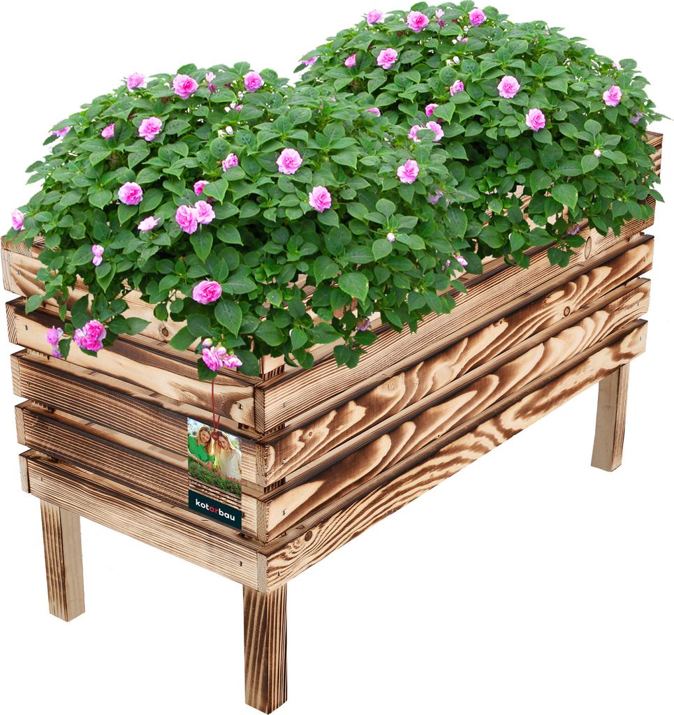 KOTARBAU Hochbeete für Garten 64 x 30 x 39 cm Blumenkasten Holz gebranntes Holz Balkon Pflanzkasten Blumenkiste Blumentopf Holzblumenkästen Pf...