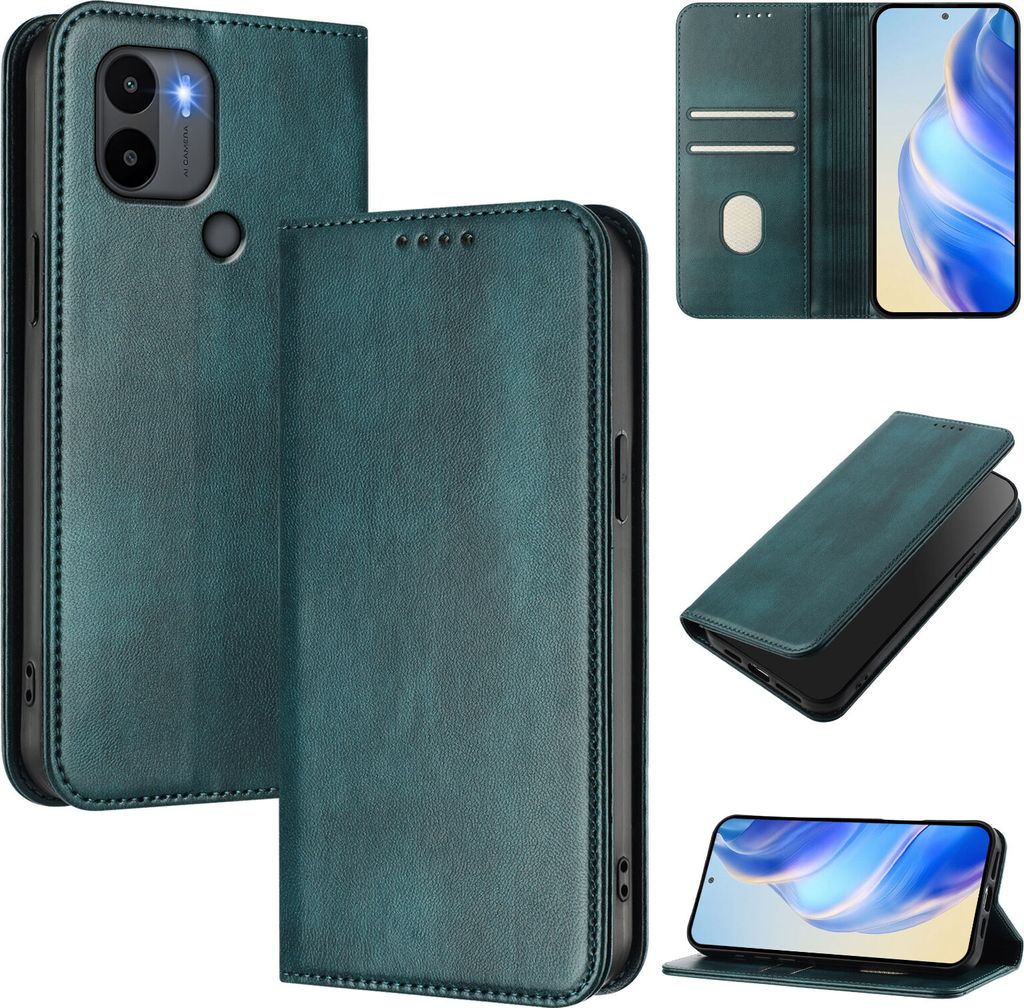 Handyhülle für Xiaomi Poco C50/C51/Redmi A1+/Redmi A2+, Vintage Leder RFID Schutz Kartenfach Standfunktion Magnetische Klapphülle Grün