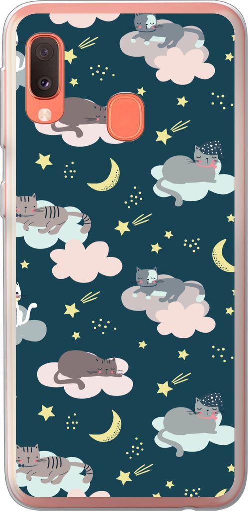 MuchoWow Handyhülle Schutzhülle Hülle für Telefoonhoesje Samsung Galaxy A20e Muster - Katze - Mond - Jungen - Mädchen - Kinder - Kind Siliko...