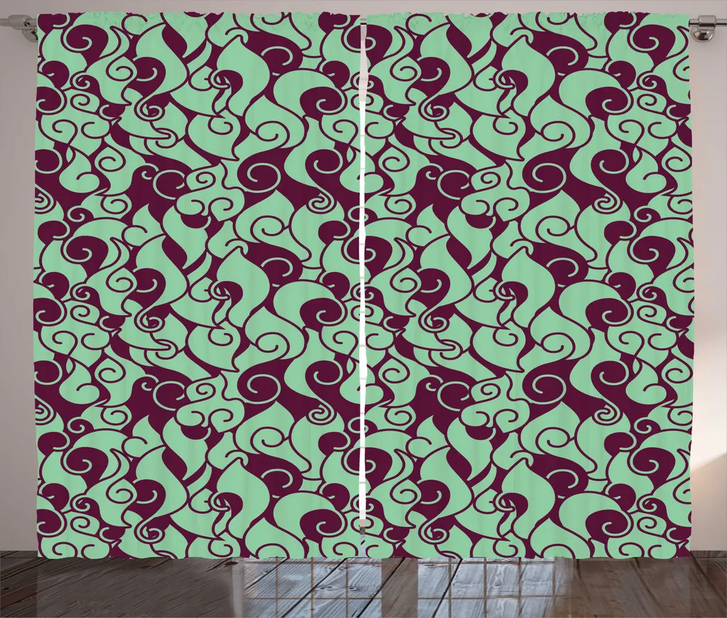 ABAKUHAUS Rideau rustique abstrait fumée 280 x 225 cm vert et fuchsia