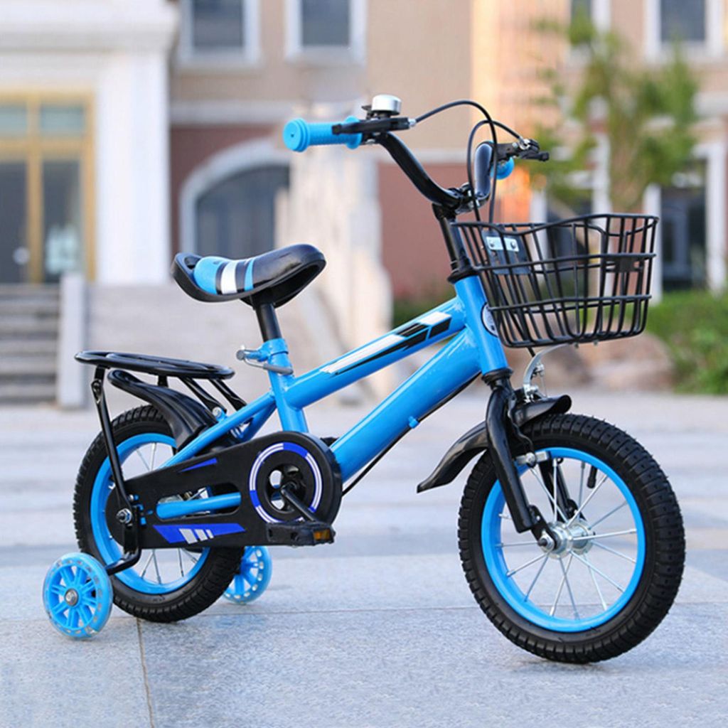 Vélo Enfant 14 Pouces WINPANG – Cadre Acier Carbone, Roues Stabilisatrices, Freins Sécurité, Guidon/selle Réglables, Pour 3-6 Ans (95-105 Cm), Bleu