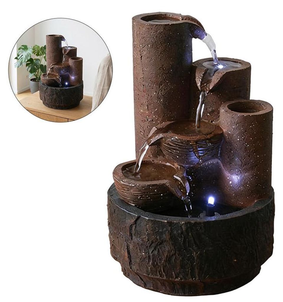 Zimmerbrunnen Tischbrunnen mit Kerzenhalter 17x17x26 cm, LED Wasserbrunnen Deko, Indoor Brunnen mit Wasserlauf für Wohnzimmer