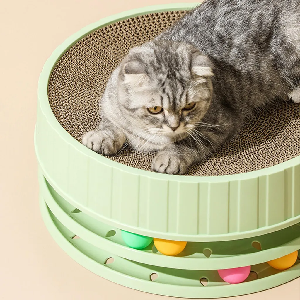 Griffoir chat résistant haute densité et jouet rond interactif vert 35cm - 3