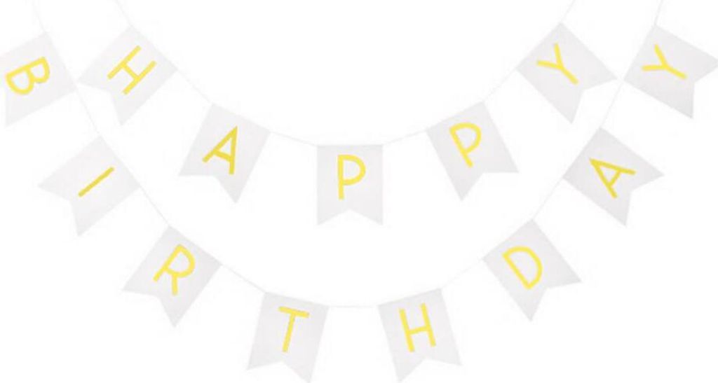 Oblique Unique Happy Birthday Girlande Banner Geburtstag Party - weiß-gold