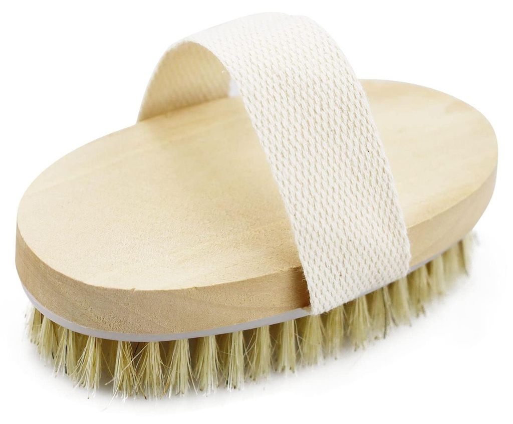 Körperbürste mit Trockenbürstenfunktion, Peelingbürste für trockene Haut, aus Naturborsten für einen ebenmäßigen Teint, Lymphdrainage und v...