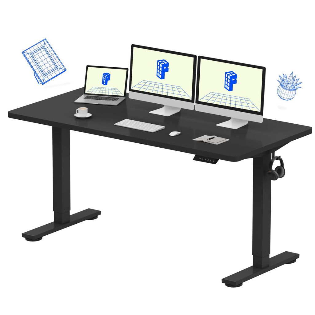 FLEXISPOT EN1 Höhenverstellbarer Schreibtisch 160x80cm 100 kg Tragkraft, mit Anti-Kollisionsschutz, Einteilige Tischplatte 4 Memory-Funktion(Schwarz)