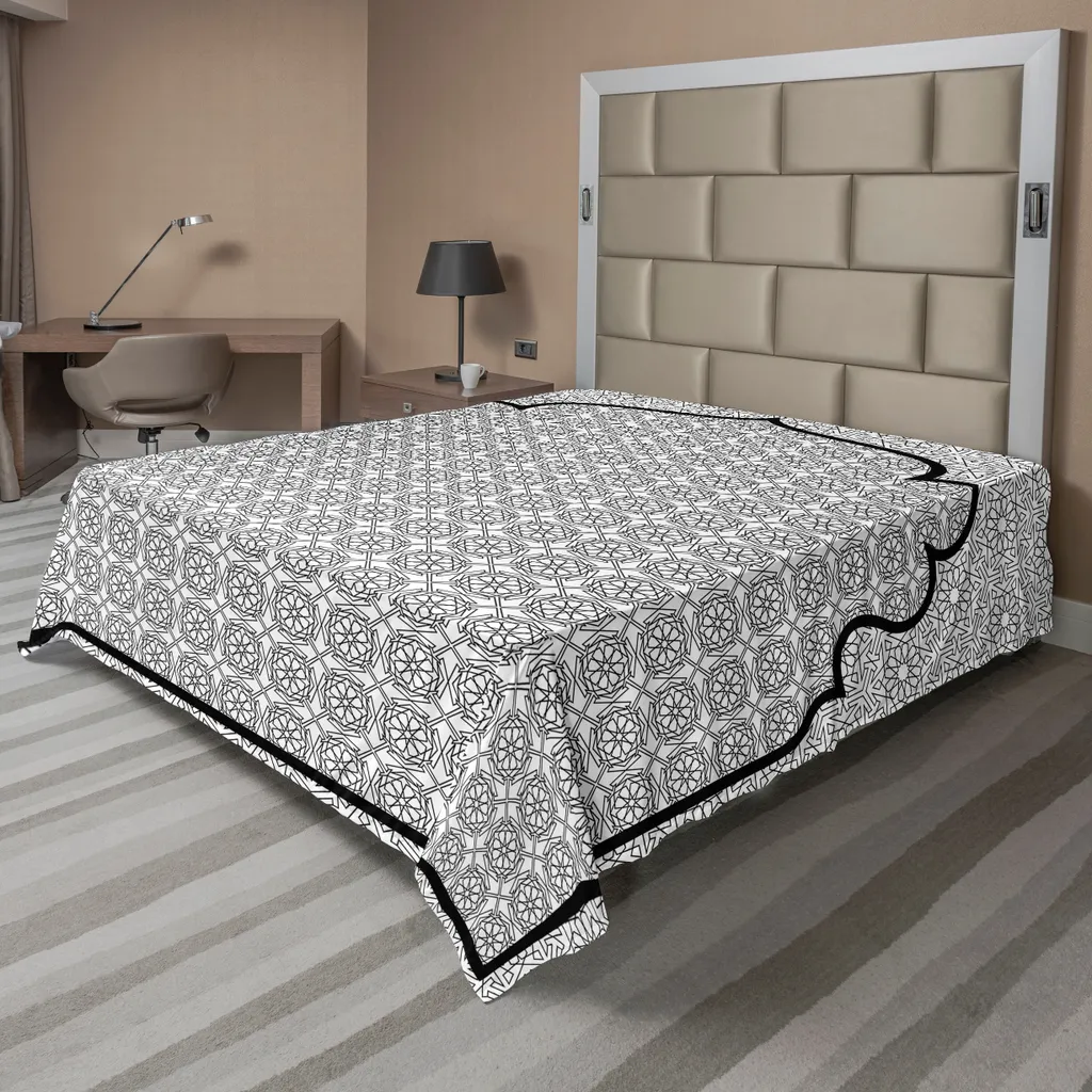 Drap Supérieur Artistique Noir et Blanc Style Arabe pour Grand Lit 2p