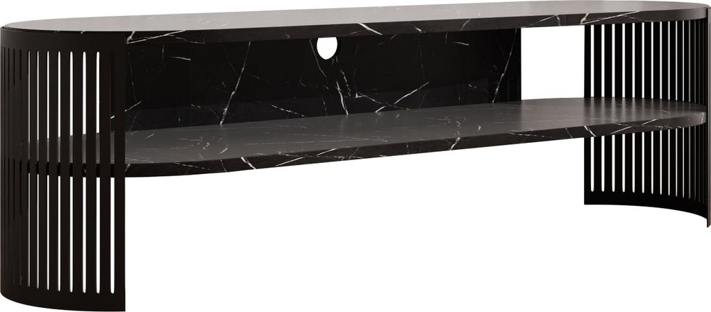 MIRJAN24 TV-Lowboard Fikoli Oval, Wohnzimmer TV-Schrank, TV-Tisch, Füße und Seiten aus Stahl (Farbe: Schwarz / Black Pietra Grigia)