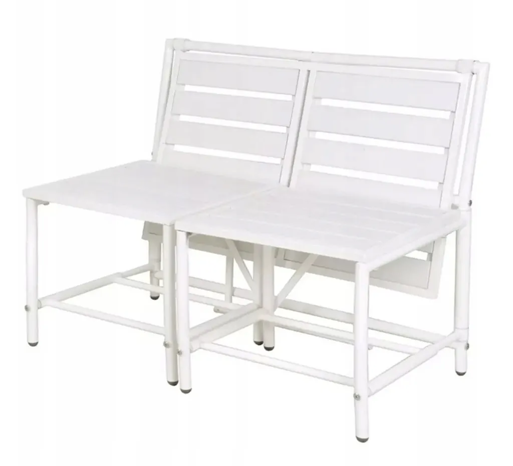 Table de jardin et banc intégrés 2en1 structure robuste en bois blanc