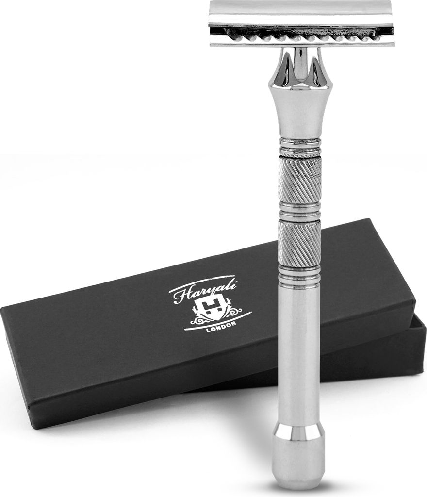 Nassrasierer DE Rasierhobel für Unisex, Edelstahl, rutschfest, Pad-Rasierer Pack, Rutschfester Edelstahlrasierer mit zwei Ersatzklingen,