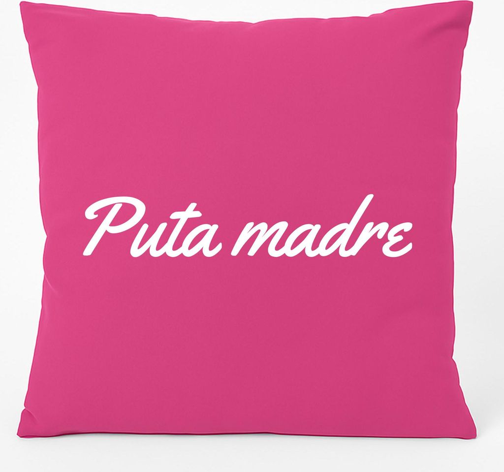 Huuraa Kissen Puta madre spanisch Schriftzug 40x40cm mit Füllung Fuchsia Baumwolle Dekokissen Geschenkidee