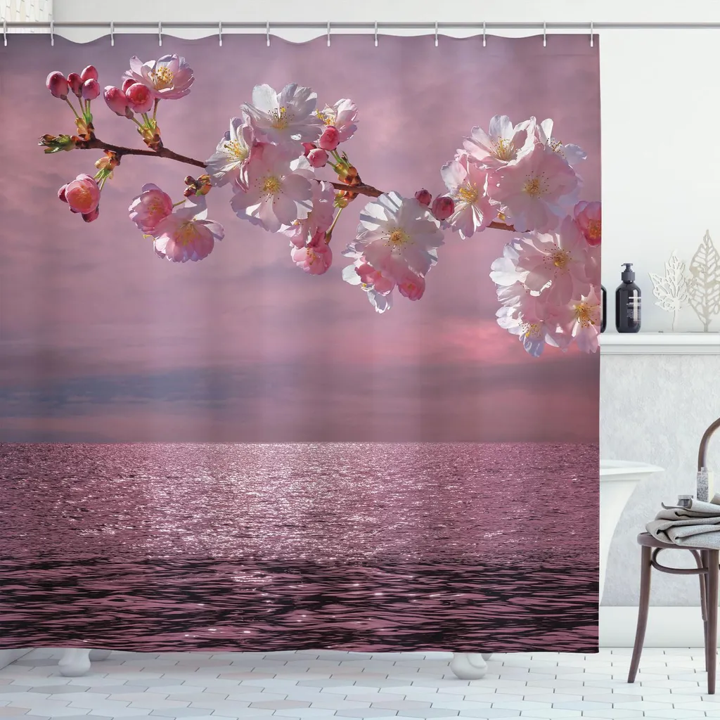 Colorato Rosa Fiori Alberi Tenda da doccia Tende da bagno Natura Fiore Impermeabile Tessuto spesso in