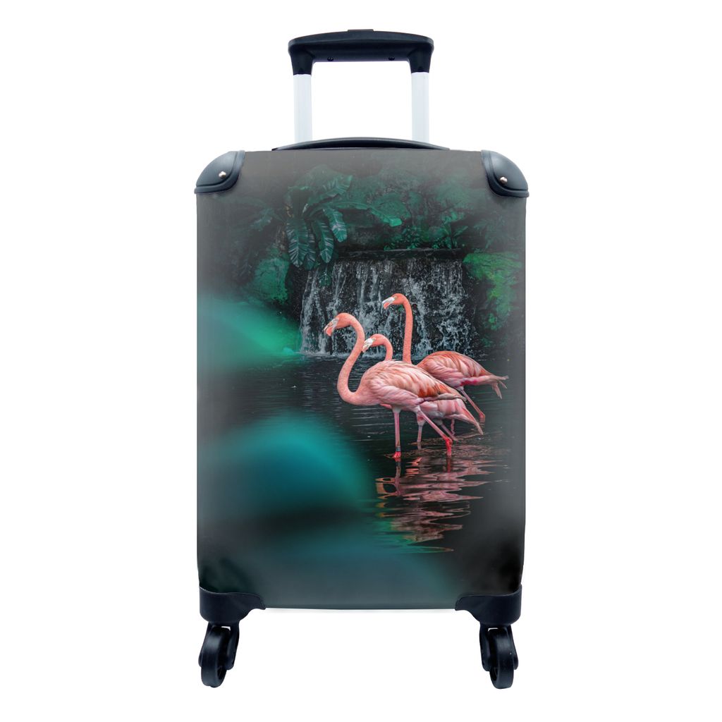 MuchoWow Koffer Handgepäck Trolley Rollkoffer Kleine Reisekoffer mit 4 Rollen - Flamingo - Park - Singapur - Sommer - Cabin Size < 55x40x23 cm &...