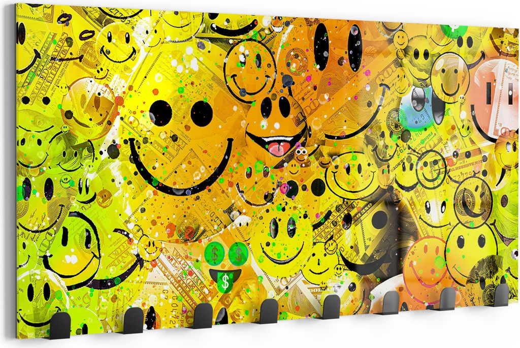 DEQOART Kleiderhaken Glas 60x30 cm 'Glück über Reichtum' Wand Garderobe beschreibbar Paneel
