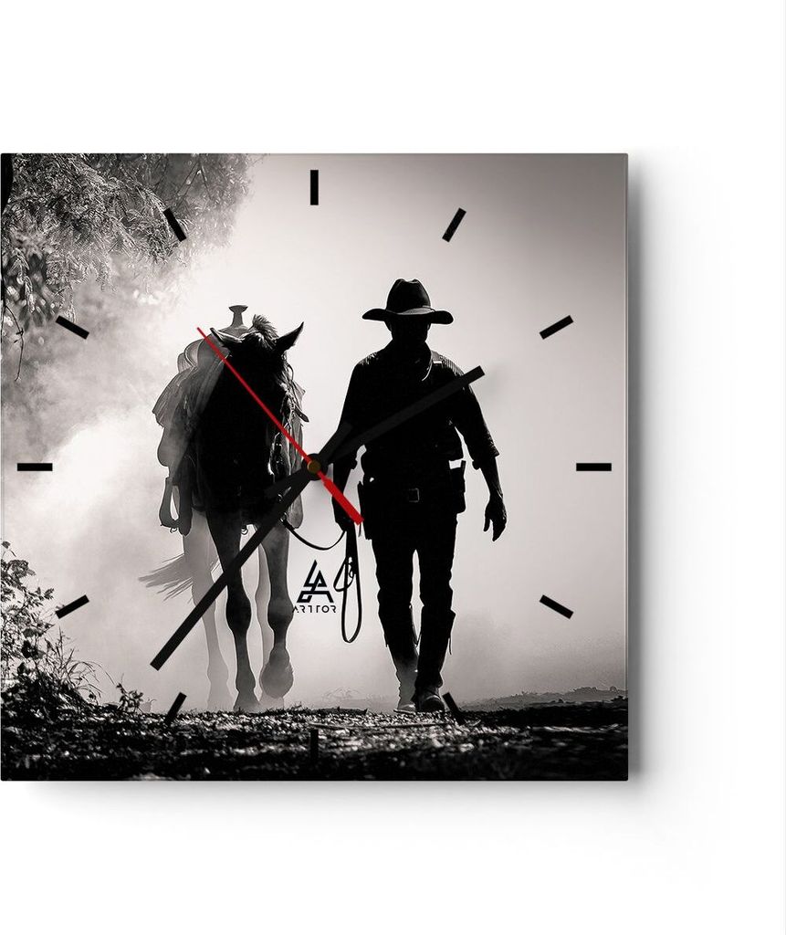 Wanduhr - Quadrat - Glasuhr - Cowboy Pferd Shady - 30x30cm Produktbild 