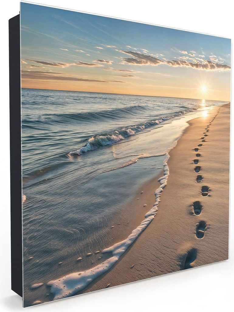 Nachbildung-Schlüsselkasten, Magnetpinnwand und Memoboard mit Glasfront Motiv Strandspuren