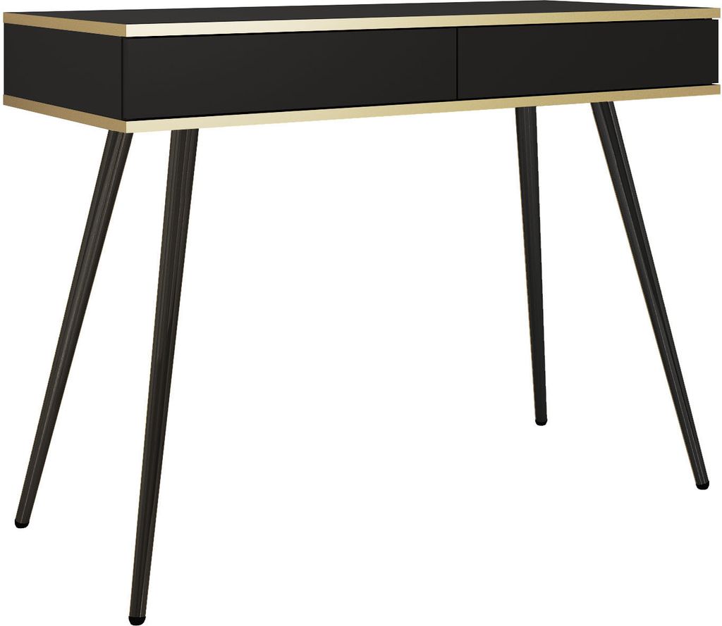Eleganter Schminktisch in Schwarz mit schwarzen Beinen und goldenen Details, 102x79x50 cm
