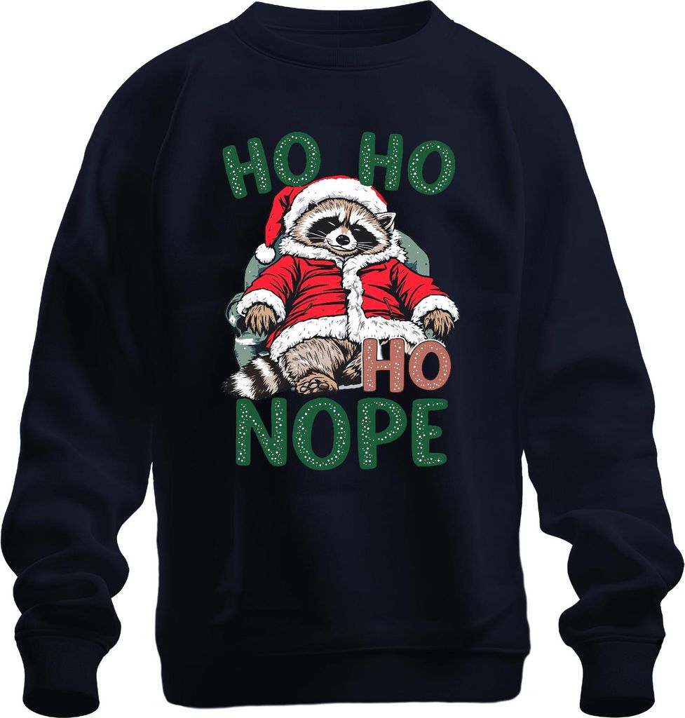 HO HO HO NOPE Waschbär Weihnachten Weihnachtsmann lustig Geschenk Uni Sweatshirt Pullover, Navy, XXL