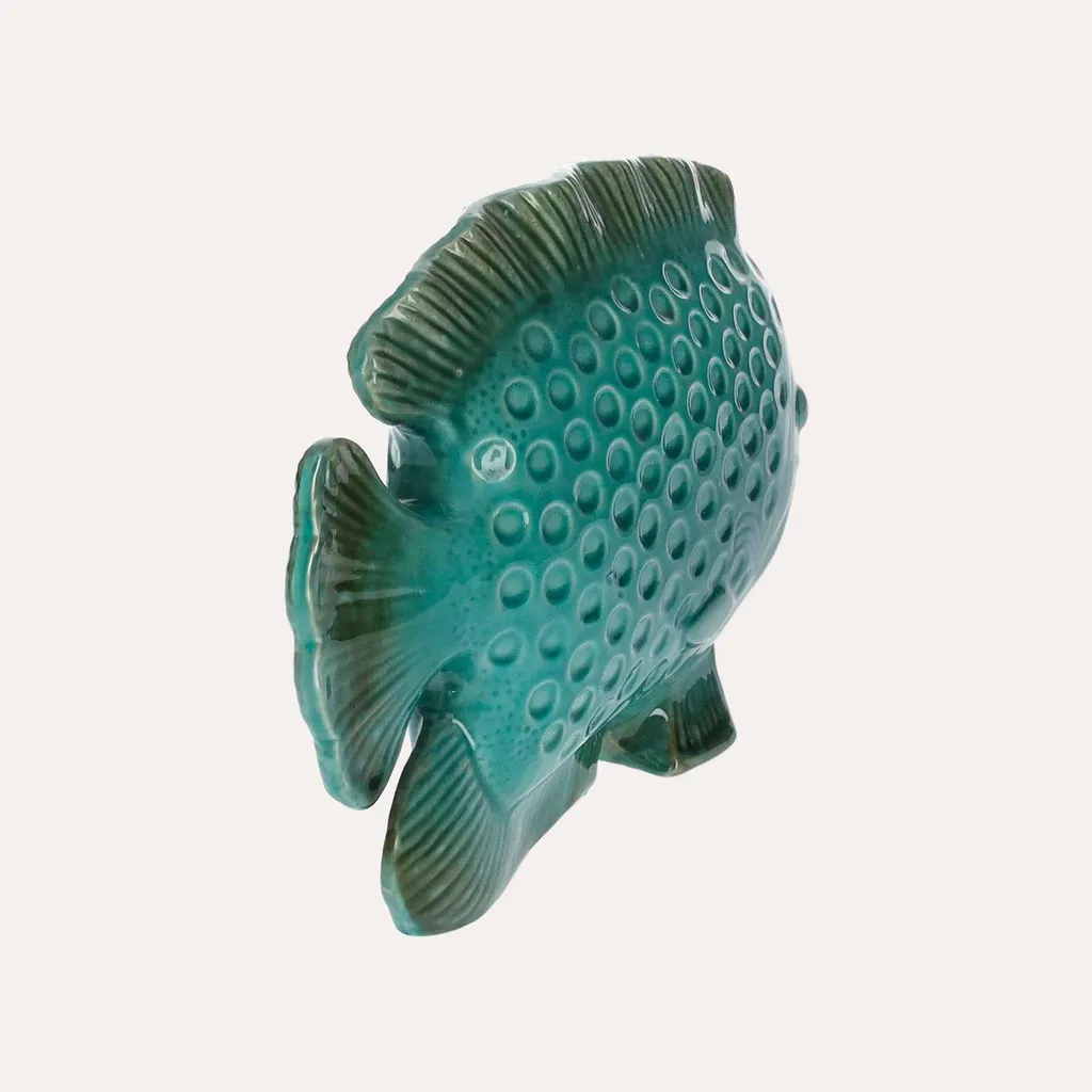 Statue de Poisson en Céramique Décorative Vert Eau pour Salon Chic