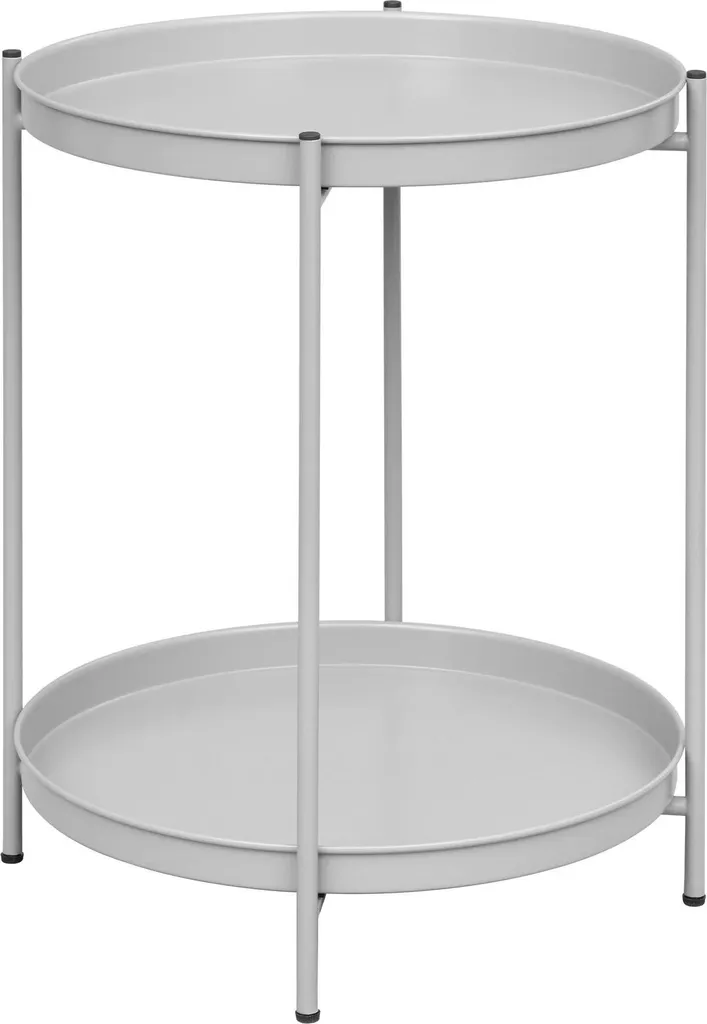 Table de chevet grise en métal style guéridon avec espace de rangement