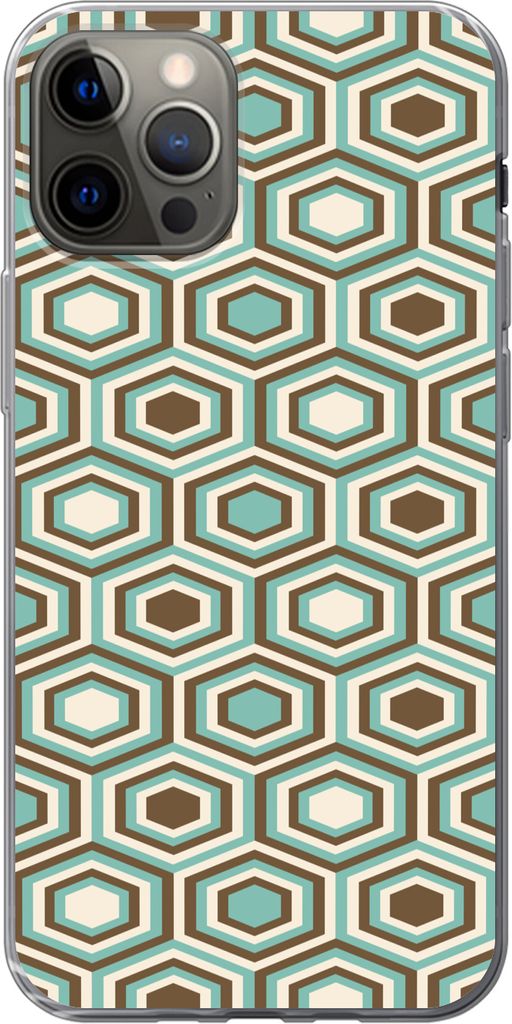 MuchoWow Handyhülle Schutzhülle Hülle für Telefoonhoesje iPhone 13 Pro Retro - Honigwabe - Blau - Braun Silikon Softcase Handy Hülle - Handy...
