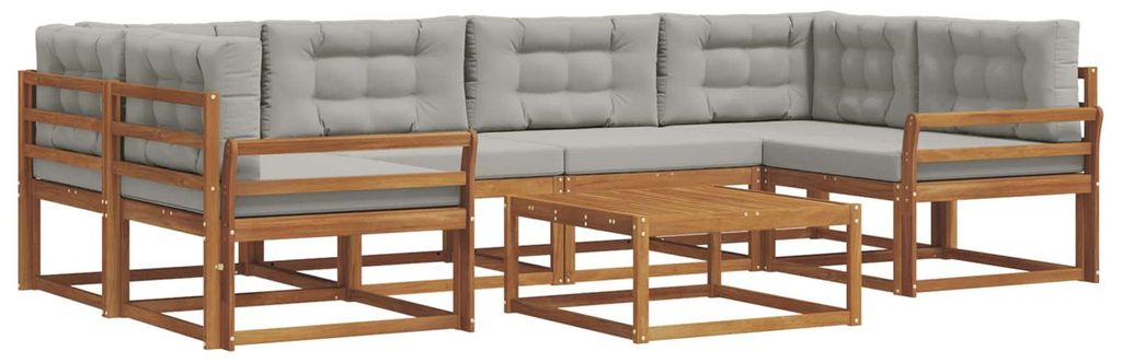 vidaXL Outdoor-Sofagarnitur mit Kissen 7 pcs Natürlich und Hellgrau