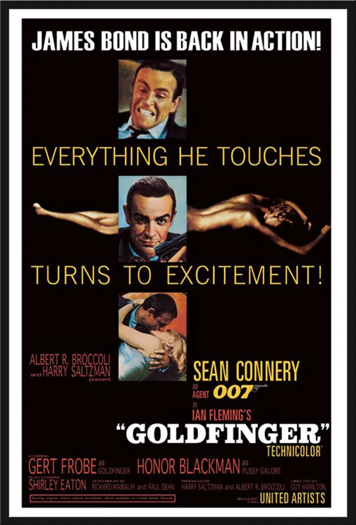 Décoration Murale James Bond Goldfinger Poster Géant avec Cadre Noir Shinsuke