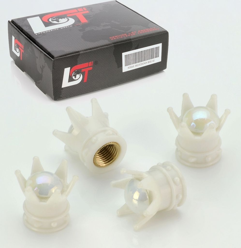 4x VENTILKAPPE REIFENVENTIL KAPPE KRONE MIT PERLE WEIß FÜR PKW LKW MOTORRAD QUAD