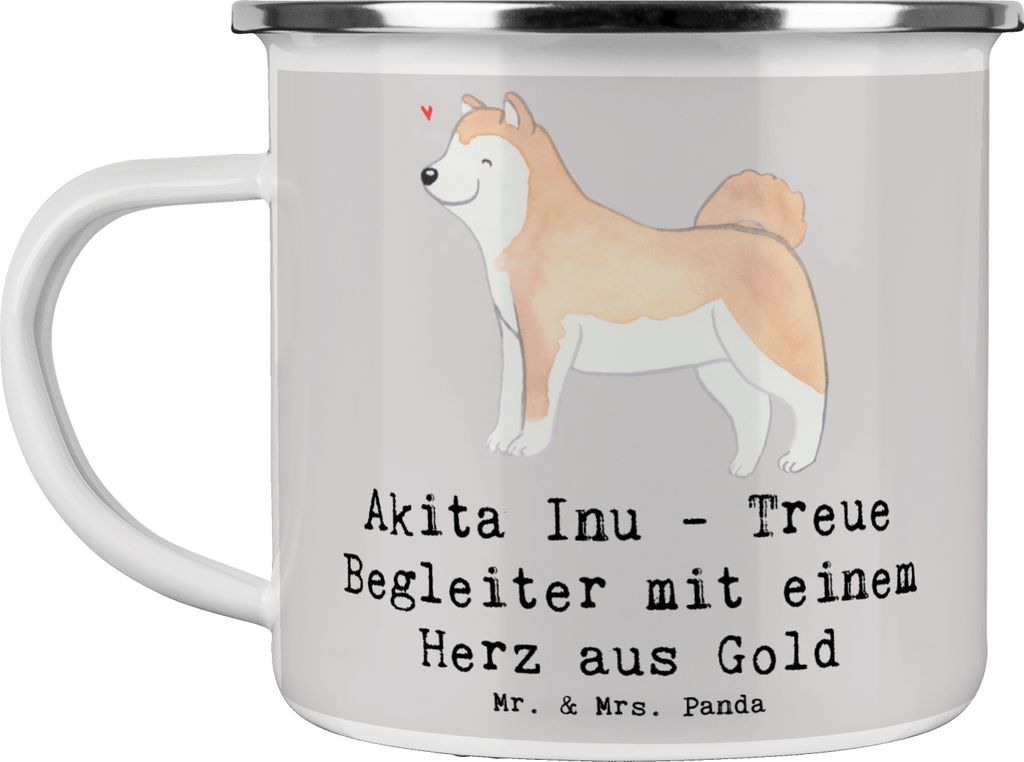 Mr. & Mrs. Panda Teetasse Akita Inu Herz - Grau Pastell - Geschenk, wandertasse, Hundetraining, becher emaille, Hunderassen Beschreibung, intellige...