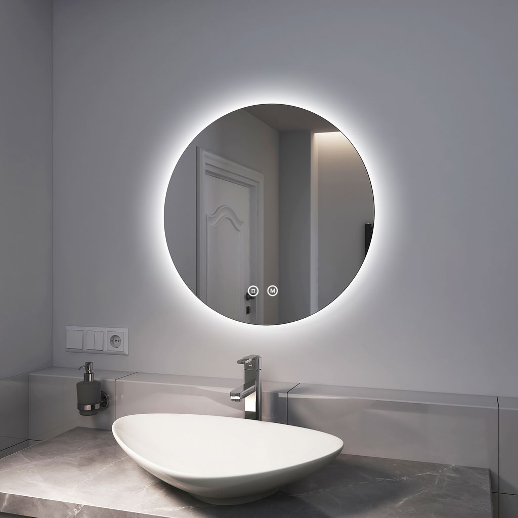 EMKE LED Badspiegel 60cm Rund Badspiegel mit Beleuchtung 3 Lichtfarbe Lichtspiegel Badezimmerspiegel rund Wandspiegel mit Touchschalter IP44 Energi...