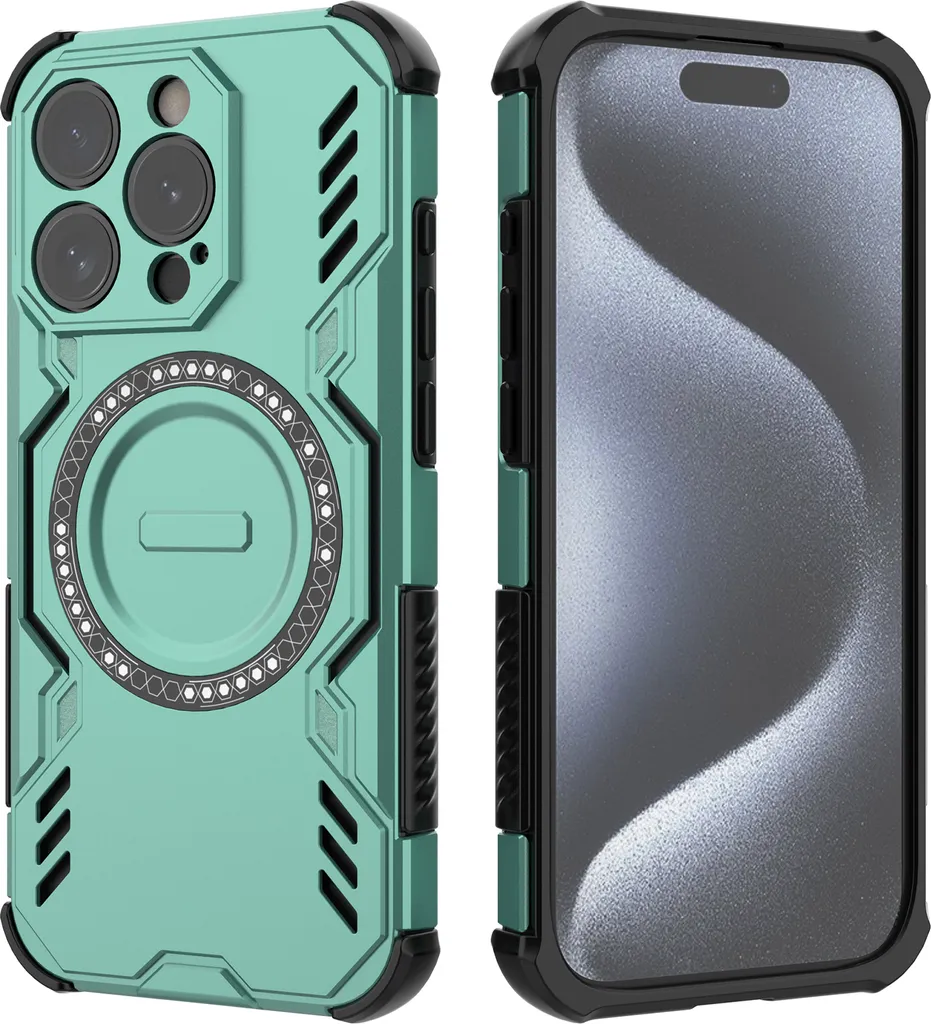 Custodia Gaming iPhone 15 Pro Verde Raffreddamento Attivo MagSafe PC/TPU