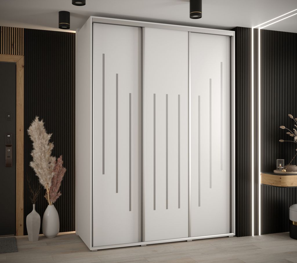 Kleiderschrank YVONA 8 – 170/60 cm, weiß/silber