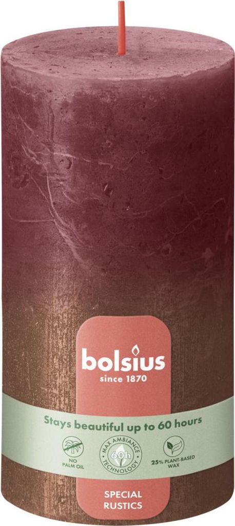 Bolsius Stumpenkerze Rustik Ø 6,8 x 13 cm samtrot & kupfer