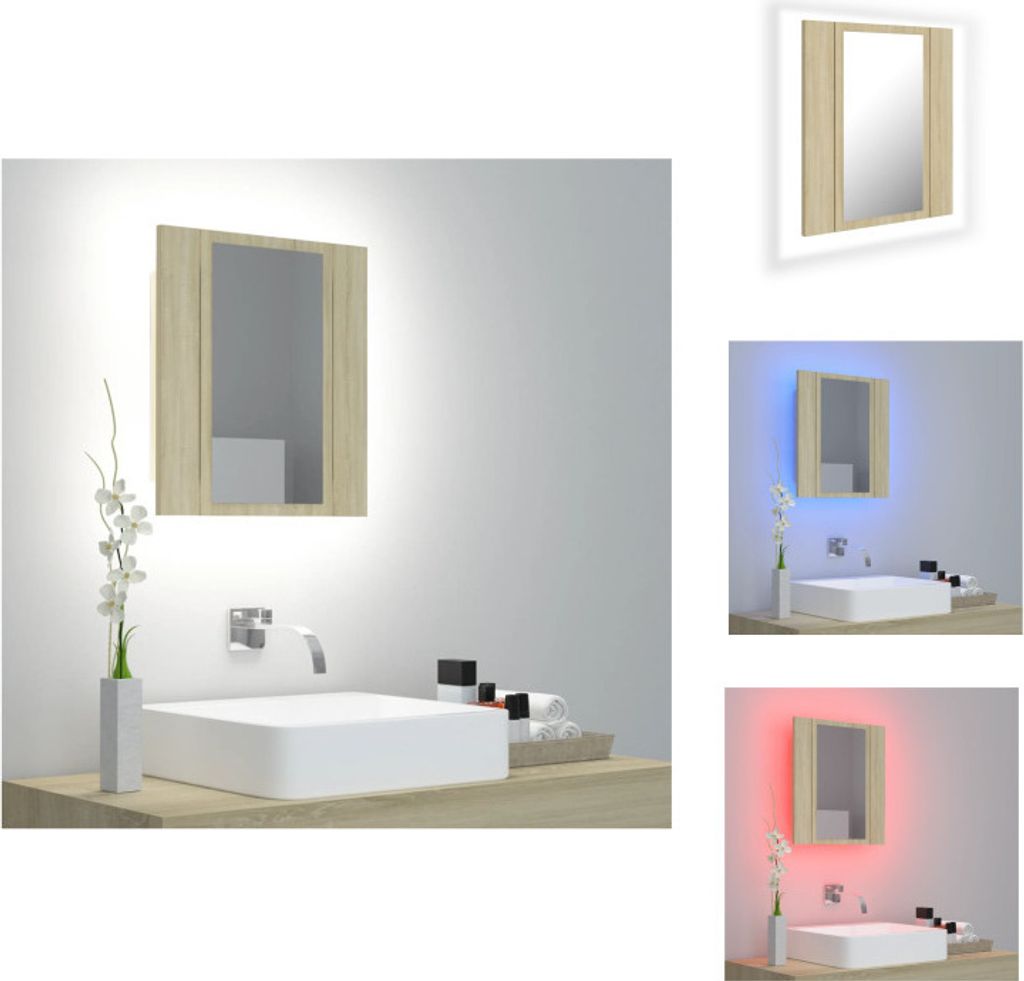 vidaXL LED-Bad-Spiegelschrank Sonoma-Eiche 40x12x45 cm Acryl - Badezimmerwaschtische