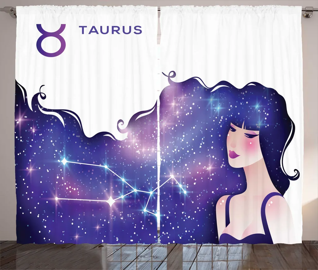 Grand rideau décoratif pour salon motif astrologie et constellation indigo