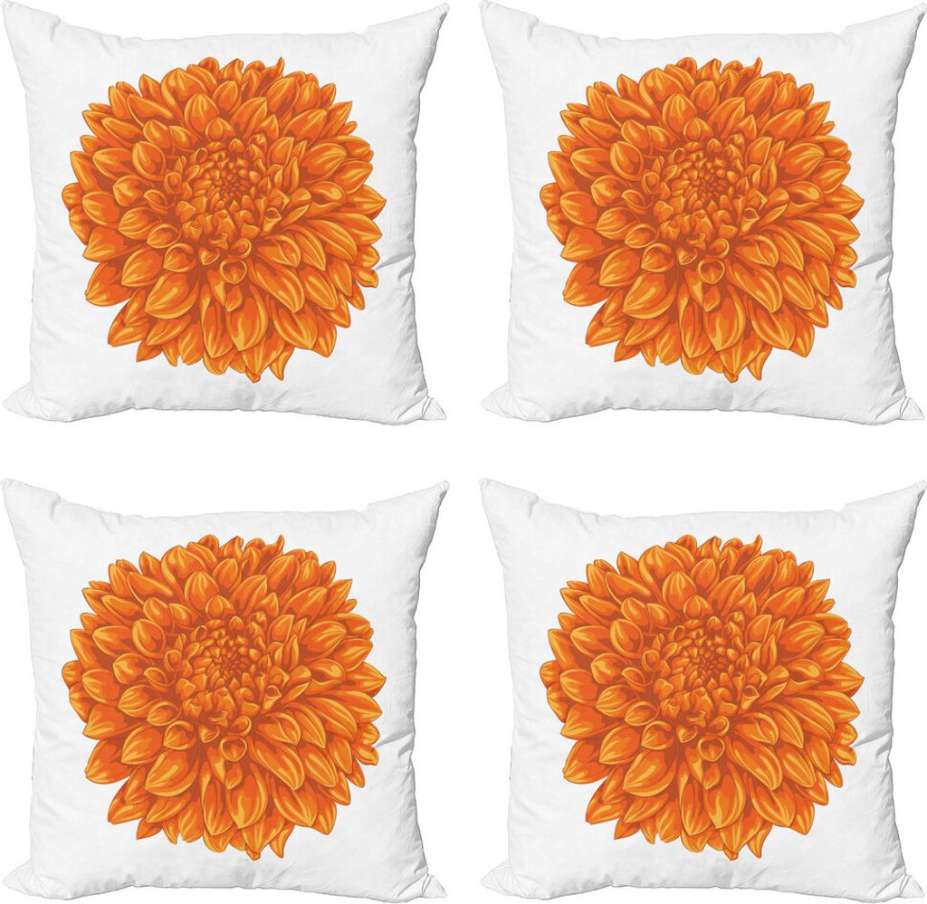 ABAKUHAUS Dahlie-Blume Kissenbezug Set (4 Stück), Dahlie-Blumen-Blumen, Moderner Doppelseitiger Digitaldruck, 60 cm x 60 cm, Orange