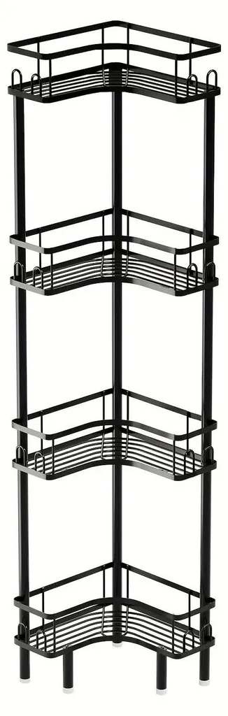 Étagère d'angle autoportante 4 niveaux en métal noir peu encombrante