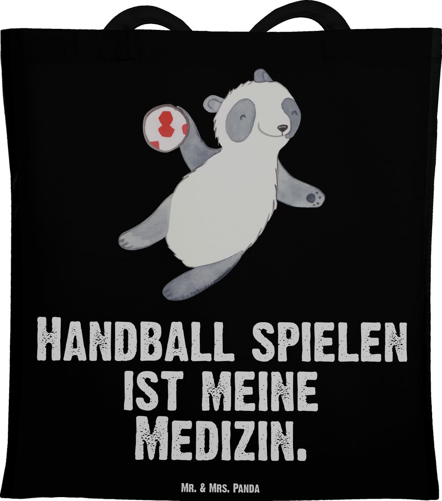 Mr. & Mrs. Panda dokumententasche Panda Handball spielen - Schwarz - Geschenk, Laptoptasche, Stoffbeutel, Schultasche, Jutebeutel, Club, Turnier, T...