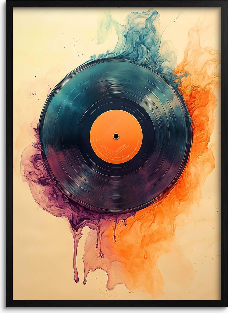 Wandposter mit Rahmen, Retro Wandbild für Wohnzimmer, Büro, Musik, 50x70