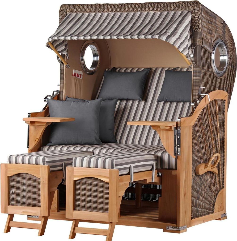 Strandkorb-Set - bene living - Ammersee Teak - PE grau- Modell 545 - inkl. Liftersystem