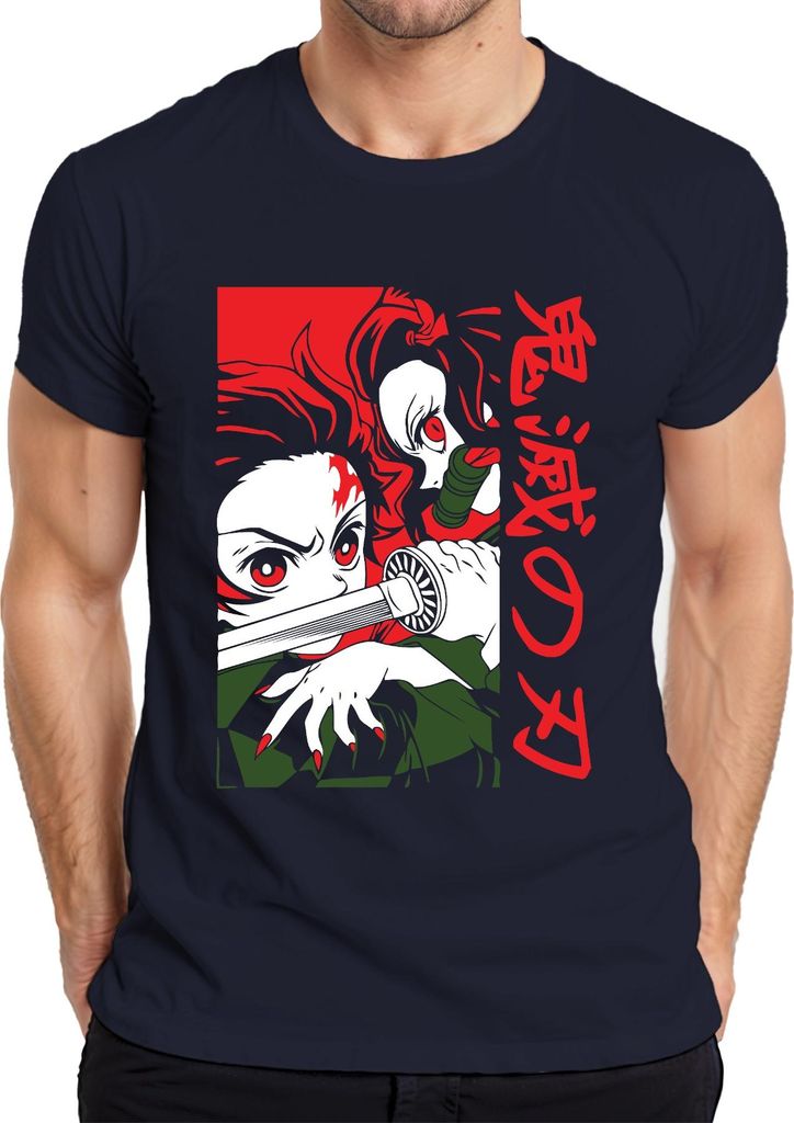 Kimetsu no Yaiba Nezuko Katana Anime Manga Japan Geschenk Cosplay Herren T-Shirt, Navy, M