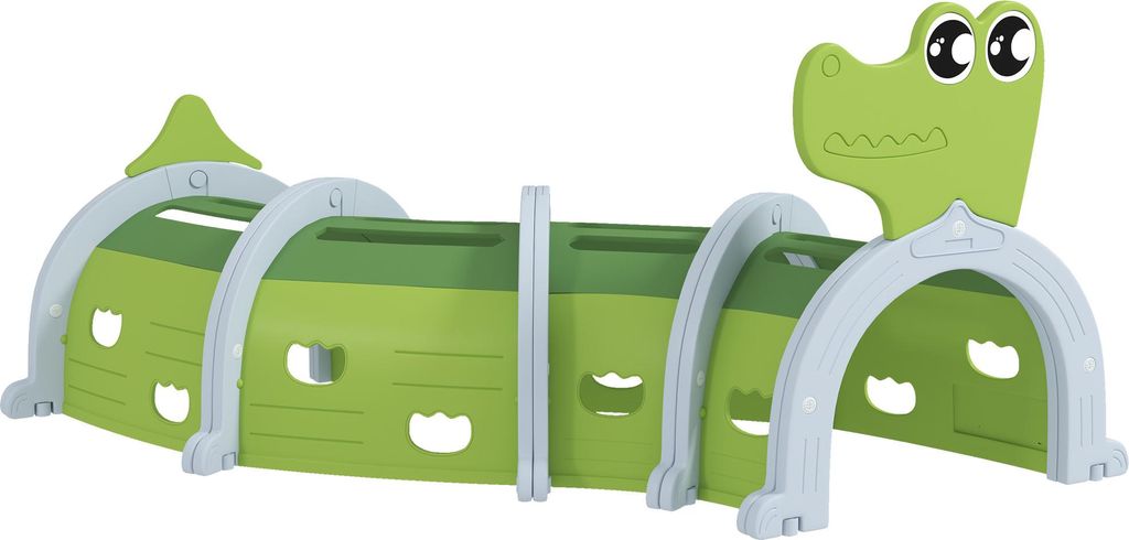 Krokodil Spieltunnel, flexible Form, robust, für Kinder 3-6 Jahre, 194 x 88 x 92 cm, Grün
