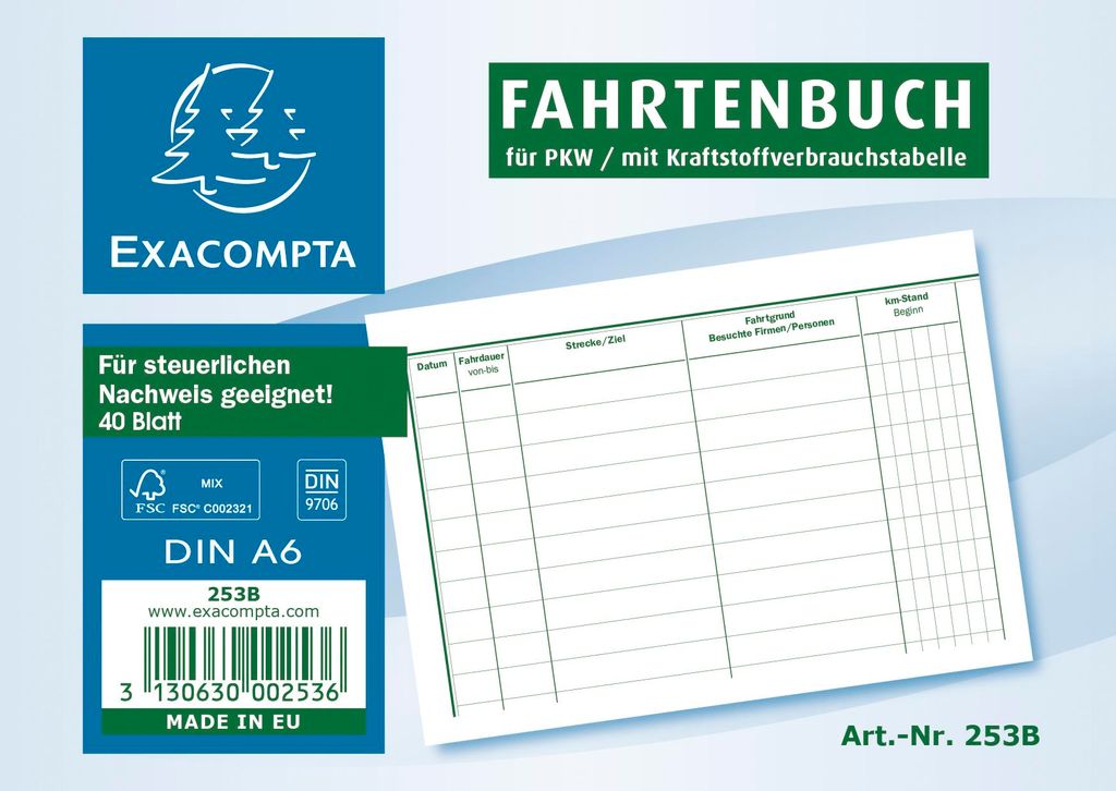 Exacompta Fahrtenbuch DIN A6 40 kartek motyw