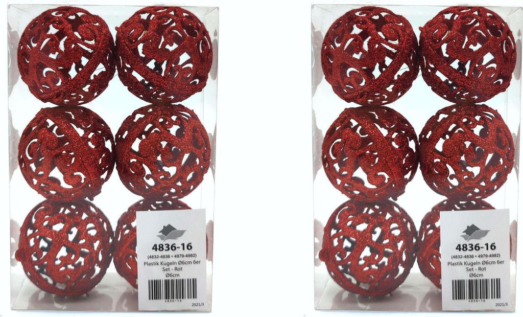 Weihnachts-Kugel 6cm glitzer 2 Sets - 12 Kugeln rot Produktbild 