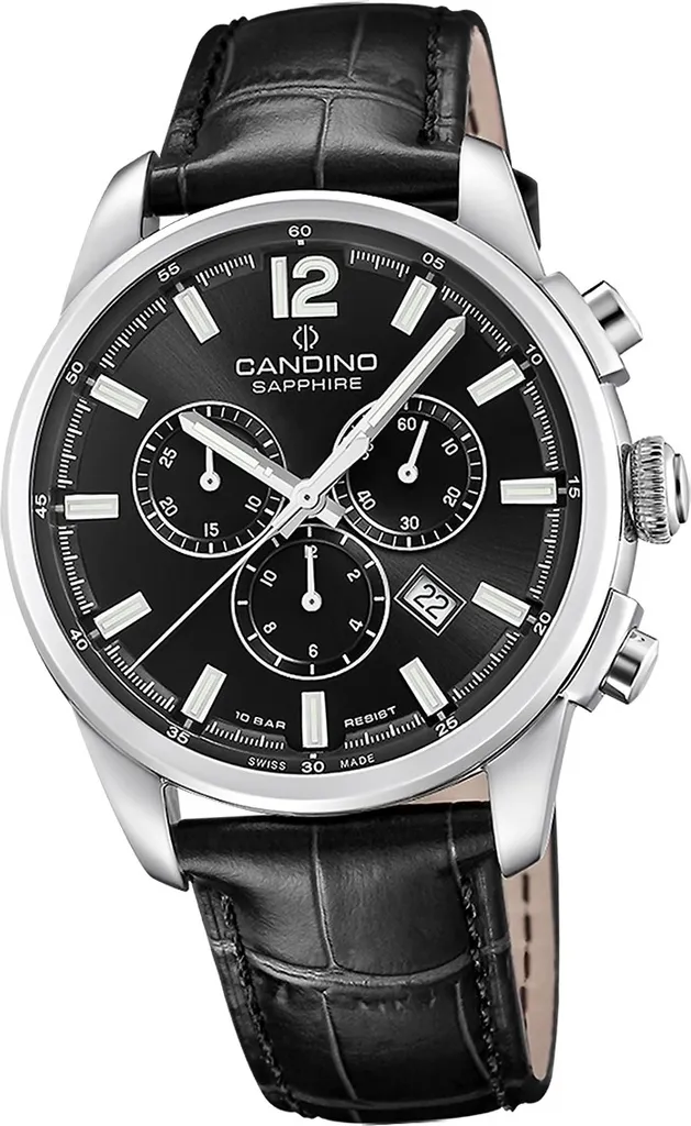 Montre de Sport Homme Candino Cuir Noir Idéale pour le Quotidien Chic