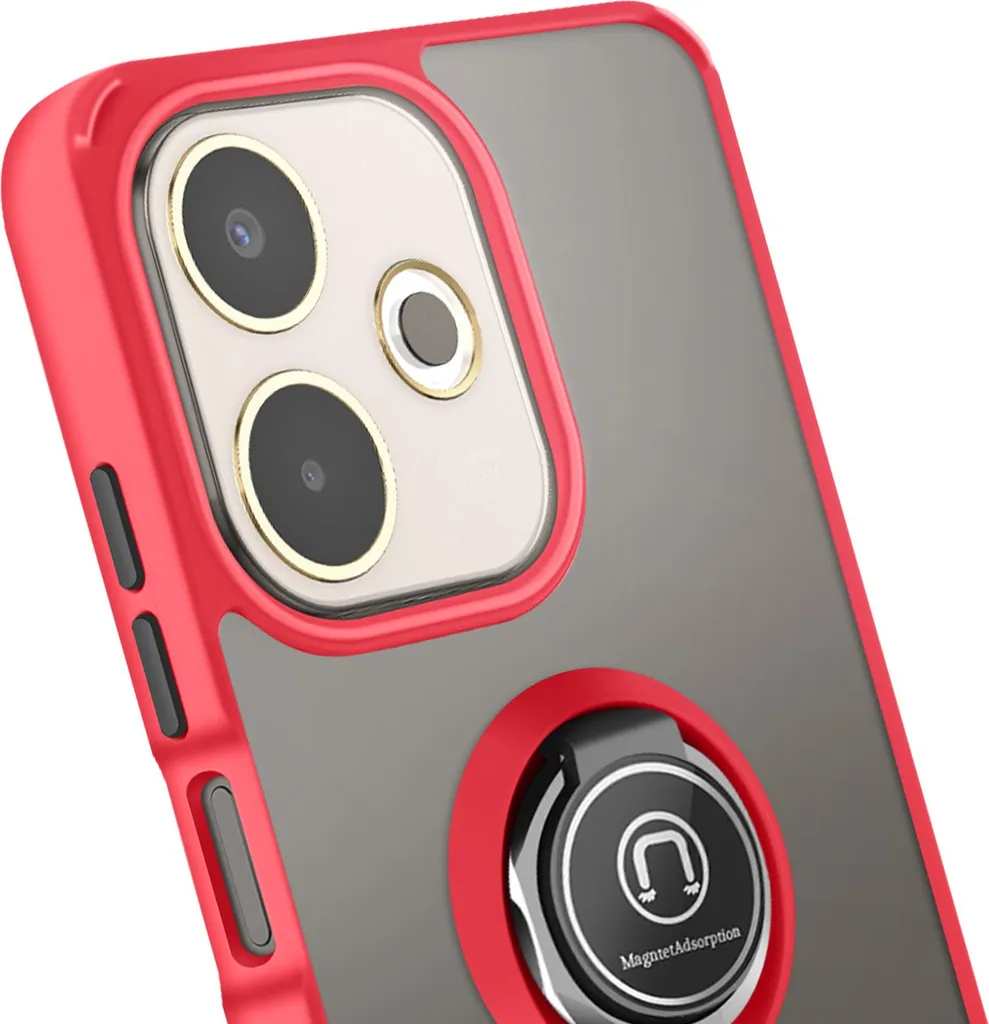 DOINK Cover Armor Per Oppo A15 – Custodia Antiurto TPU+PC Con Anello Supporto E Attacco Magnetico – Rossa