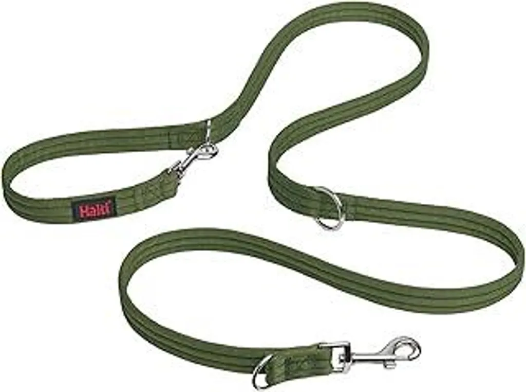 Guinzaglio doppio HALTI - Guinzaglio multifunzionale per addestrare e portare a spasso il vostro cane. Leggero e imbottito in neoprene. Adatto ai cuccioli (taglia grande, verde bosco, 2 m)