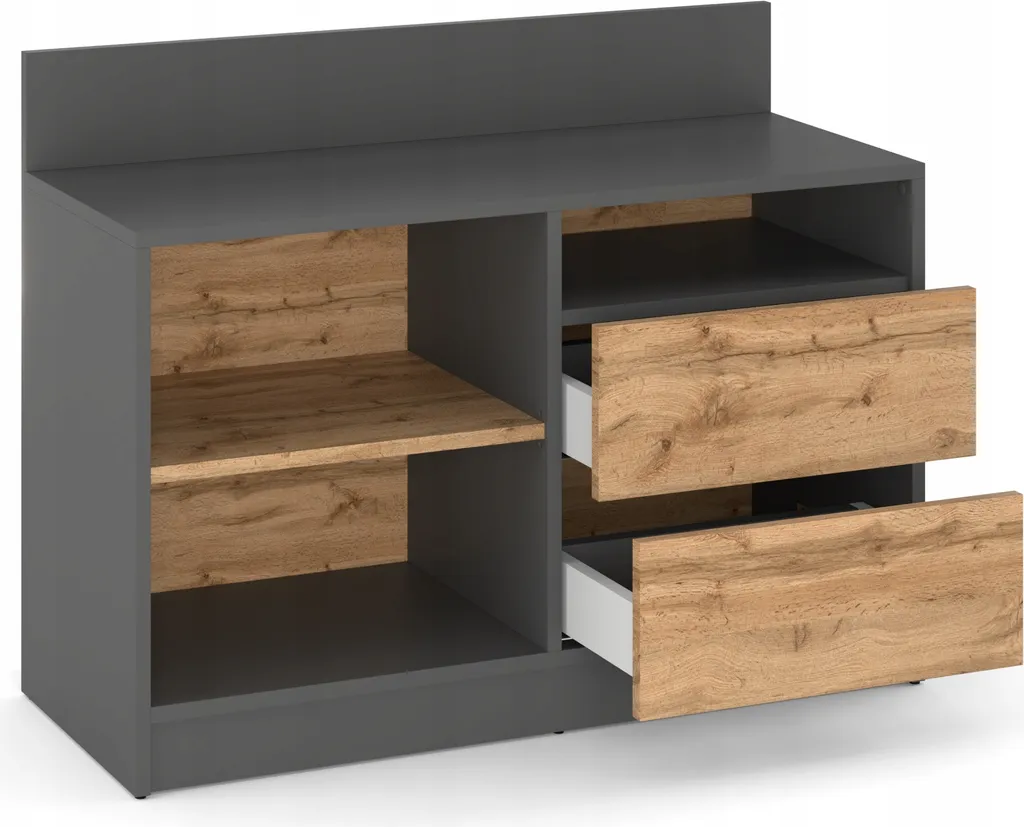 Commode de Chambre 100cm 2 Tiroirs pour Rangement Graphite et Bois