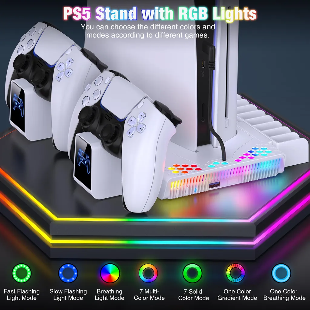 Station de refroidissement PS5 avec chargeur double manettes - Blanc